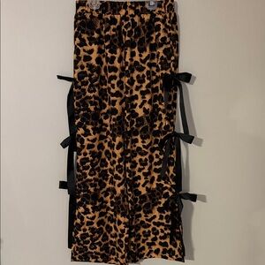 Leopard Print Pants with Black Ribbon Details